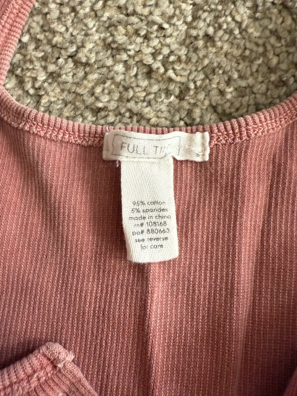 Full Tilt Dusty Rose Ribbed Button Tank - Picture 4 of 4